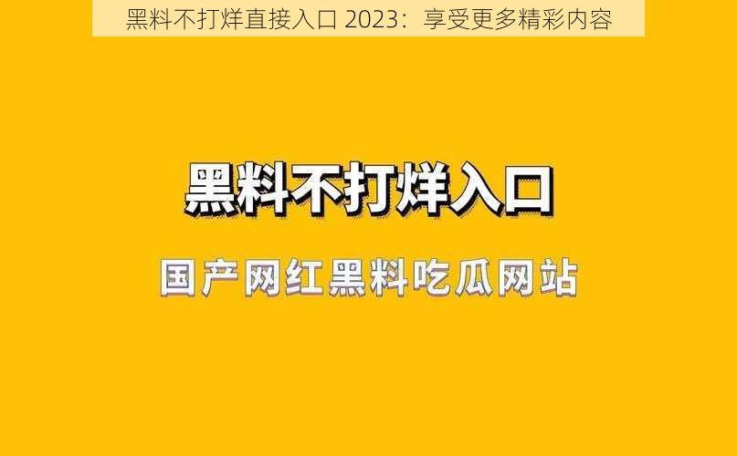 黑料不打烊直接入口 2023：享受更多精彩内容