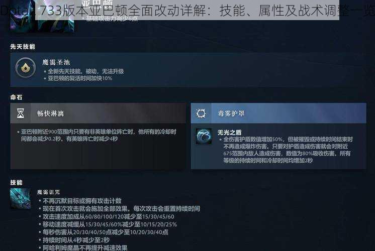 Dota2 733版本亚巴顿全面改动详解：技能、属性及战术调整一览